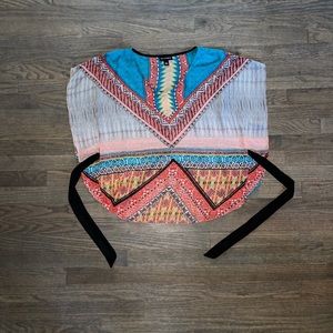 Bohemian tie NTOT beautiful print sheer flutter sleeve top